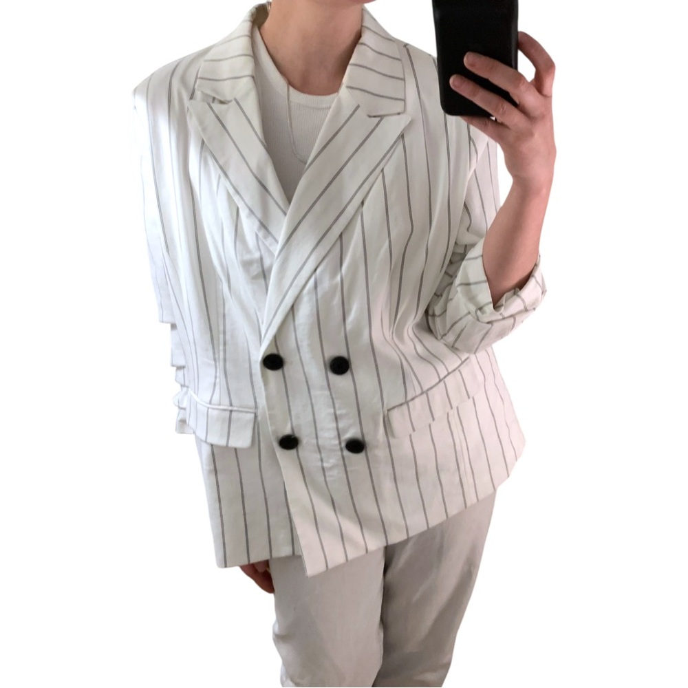 NWOT A NEW DAY 100% Cotton White Black Pinstripe Double Breasted Blazer - sz 16W - Picture 5 of 16